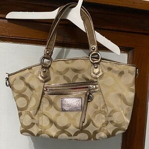 Coach Beige and Gold Shoulder Bag